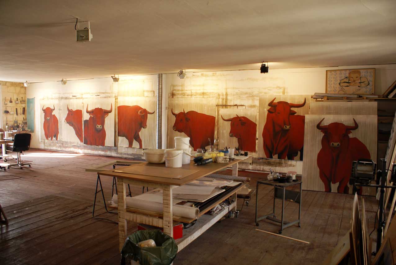 Red bulls 8 Red-bull- Thierry Bisch Contemporary painter animals painting art  nature biodiversity conservation Monaco Prince-Albert Prince-Albert-of-Monaco 