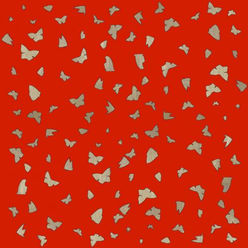 Golden Butterflies on Chinese Red   Peinture animalière, art animalier, peintre tableau animal, cheval, ours, élephant, chien sur toile et décoration par Thierry Bisch 