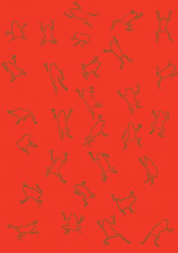 Green Frogs on Red   Peinture animalière, art animalier, peintre tableau animal, cheval, ours, élephant, chien sur toile et décoration par Thierry Bisch 