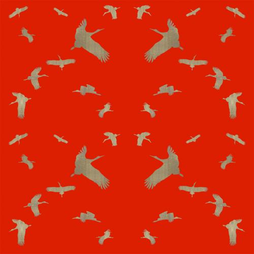 Golden Storks on Red   Peinture animalière, art animalier, peintre tableau animal, cheval, ours, élephant, chien sur toile et décoration par Thierry Bisch 