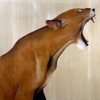 ROARING LIONESS lionne Thierry Bisch artiste peintre animaux tableau art  nature biodiversité conservation 