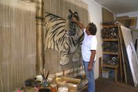 Tiger in progress 虎 動物画 Thierry Bisch Contemporary painter animals painting art  nature biodiversity conservation Monaco Prince-Albert Prince-Albert-of-Monaco
