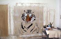 Tiger in progress tigre Thierry Bisch artiste peintre animaux tableau art  nature biodiversité conservation 