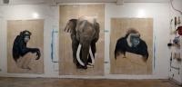 PAN-ELEPHAS-GORILLA peinture-animalière Thierry Bisch artiste peintre animaux tableau art  nature biodiversité conservation 