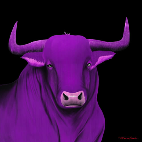 BULL 1 VIOLET bull Showroom - Inkjet on plexi, limited editions, numbered and signed. Wildlife painting Art and decoration. Click to select an image, organise your own set, order from the painter on line