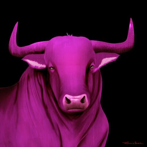 BULL FUSHIA bull Showroom - Inkjet on plexi, limited editions, numbered and signed. Wildlife painting Art and decoration. Click to select an image, organise your own set, order from the painter on line