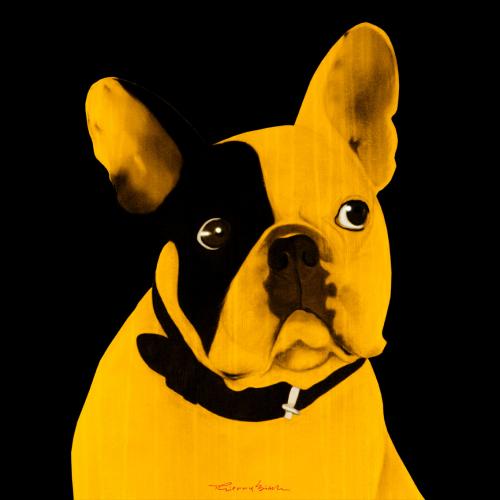 MR CUTE GOLD french bulldog dog Showroom - Inkjet on plexi, limited editions, numbered and signed. Wildlife painting Art and decoration. Click to select an image, organise your own set, order from the painter on line